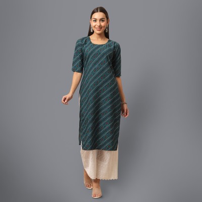 EthnicBasket Women Printed Straight Kurta(Dark Green)