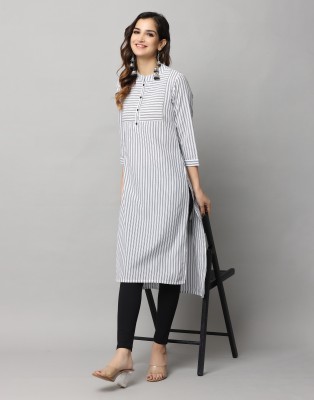 ANAVARANA Women Striped Straight Kurta(Grey, White)