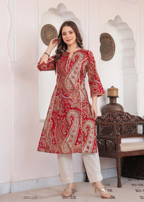 Queenslifestyle Women Paisley A-line Kurta(Red)
