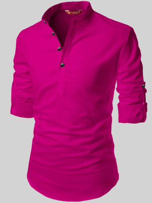 FireFish Men Solid A-line Kurta(Pink)