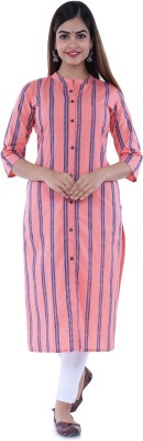 Glowworld Women Striped Straight Kurta(Orange)