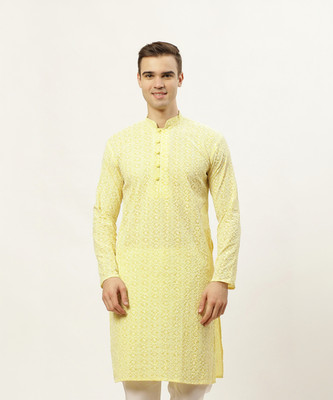 Jompers Men Printed Straight Kurta(Yellow)