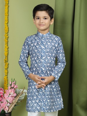 Tabard Boys Printed Straight Kurta(Blue)