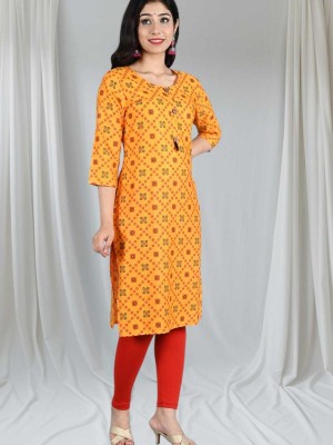 Lihimsu Women Bandhani Straight Kurta(Yellow)