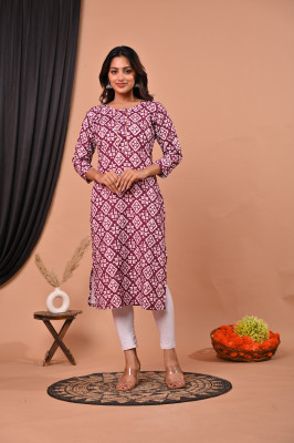 Felopie Women Floral Print A-line Kurta(Maroon)