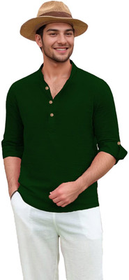 GOD HEART Men Solid Straight Kurta(Dark Green)
