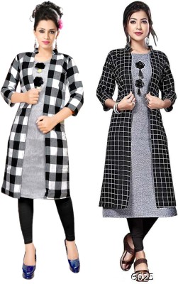 AANSHI FASHION Women Checkered A-line Kurta(Black)