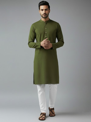 Navkanj Men Solid Straight Kurta(Dark Green)