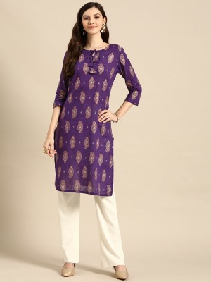 Sangria Women Printed Straight Kurta(Purple)