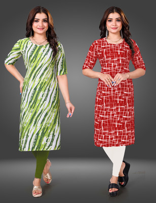 MOBHISA Women Printed Straight Kurta(Red)