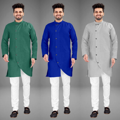 DIAMOND CLUSTER Men Solid Trail Cut Kurta(Multicolor)