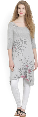 HouseOfCommon Women Printed Straight Kurta(Grey)