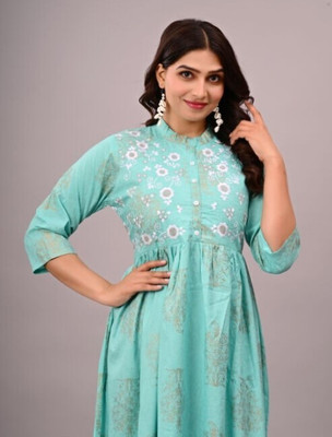 Tejal Textile Women Embroidered Anarkali Kurta(Light Blue)