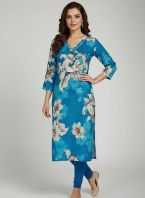 Aaradhya Collection Women Floral Print, Printed A-line Kurta(Blue)