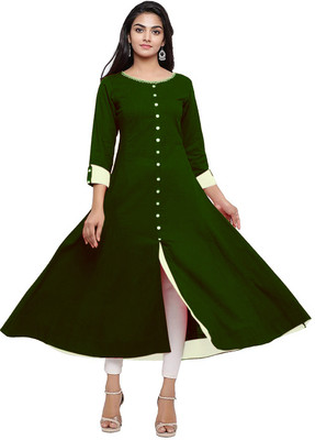 Vasumati Fashion Women Solid Ethnic Dress Kurta(Dark Green)