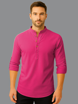 Univibe Men Solid Straight Kurta(Pink)