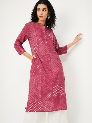 MAX Women Printed Straight Kurta(Pink)