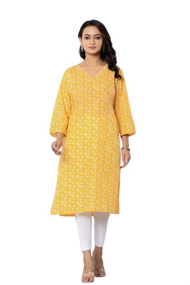 PickCell Women Printed Straight Kurta(Yellow)