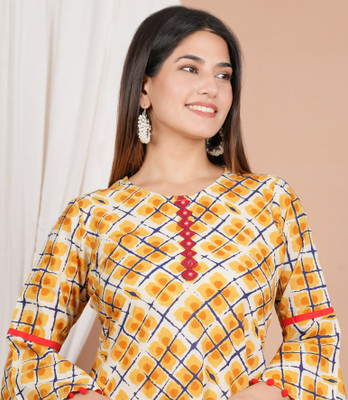 Yash Gallery Women Geometric Print A-line Kurta(Yellow)