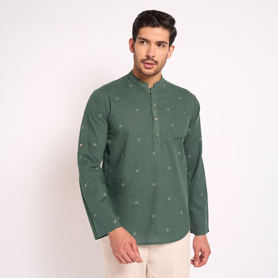 Indus Route by Pantaloons Men Printed A-line Kurta(Blue)