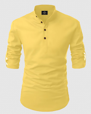 LIMRO Men Solid Straight Kurta(Yellow)