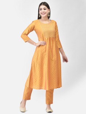 Span Women Self Design A-line Kurta(Yellow)