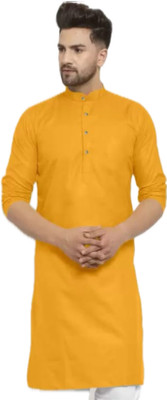 VINAARI Men Solid A-line Kurta(Yellow)