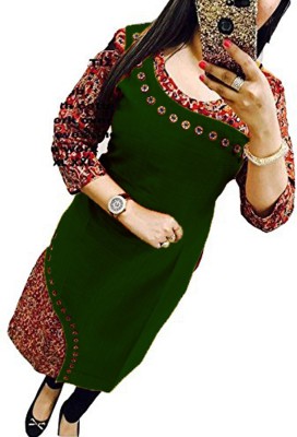 VISVA DESIGNER Women Floral Print Straight Kurta(Dark Green)