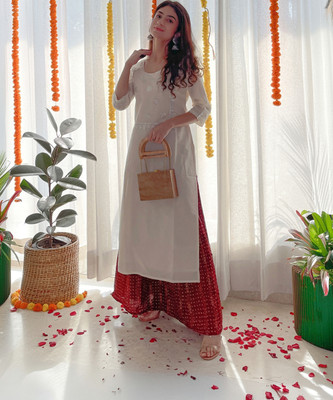 LIBAS Women Embroidered Straight Kurta(White)