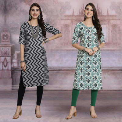 Moda Rapido Women Printed Straight Kurta(Multicolor)