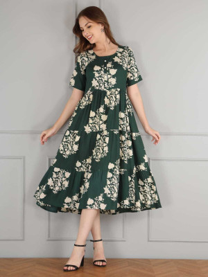 moxica Women Printed Gown Kurta(Green)