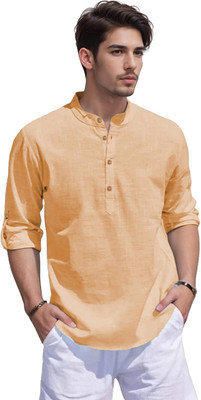 CROWNTAIL Men Solid Straight Kurta(Orange)