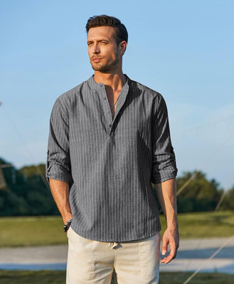 MADHAVISTA Men Printed Straight Kurta(Grey)