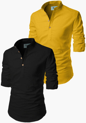 TrendiVastra Men Solid Straight Kurta(Yellow, Black)