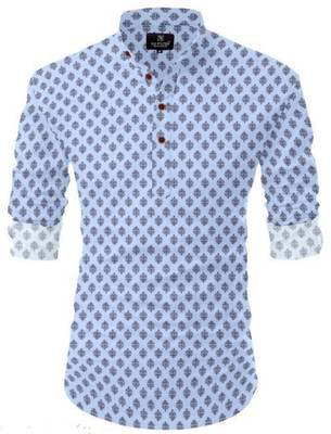 Radhika Creation Men Printed Straight Kurta(Light Blue)