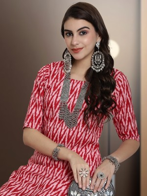 EthnicBasket Women Printed Straight Kurta(Red)