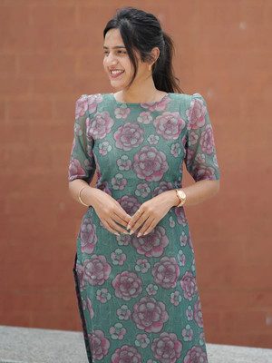 Sun Fashion And Lifestyle Women Printed Straight Kurta(Green)