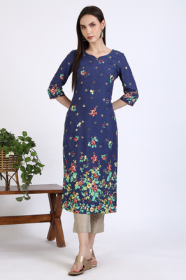 Aurelia Women Floral Print Straight Kurta(Blue)