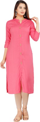 RNfab Women Solid A-line Kurta(Pink)