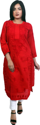 Sidra handicraft Women Embroidered Straight Kurta(Black)