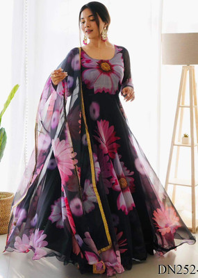 Parth Creation Women Floral Print Ethnic Dress Kurta(Black)