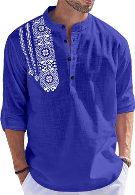 Kavyangle Creation Men Printed Straight Kurta(Dark Blue)