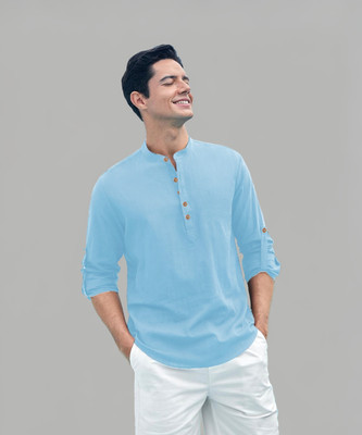 Apektra Men Solid Straight Kurta(Light Blue)