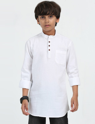 ROCKET SCIENCE Boys Solid Straight Kurta(White)