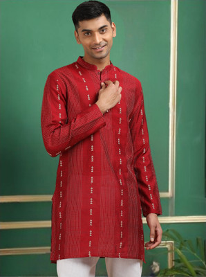 Tattva Men Printed Straight Kurta(Red)