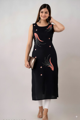 A C KANANI Women Printed Ethnic Dress Kurta(Black)