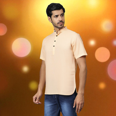 FireFish Men Solid A-line Kurta(Orange)