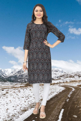 ANITA LYCRA Women Printed Straight Kurta(Black)