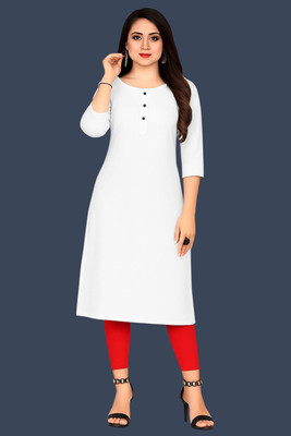 DOZZER Women Solid A-line Kurta(White)