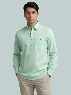 Vashuqi Men Solid A-line Kurta(Silver)